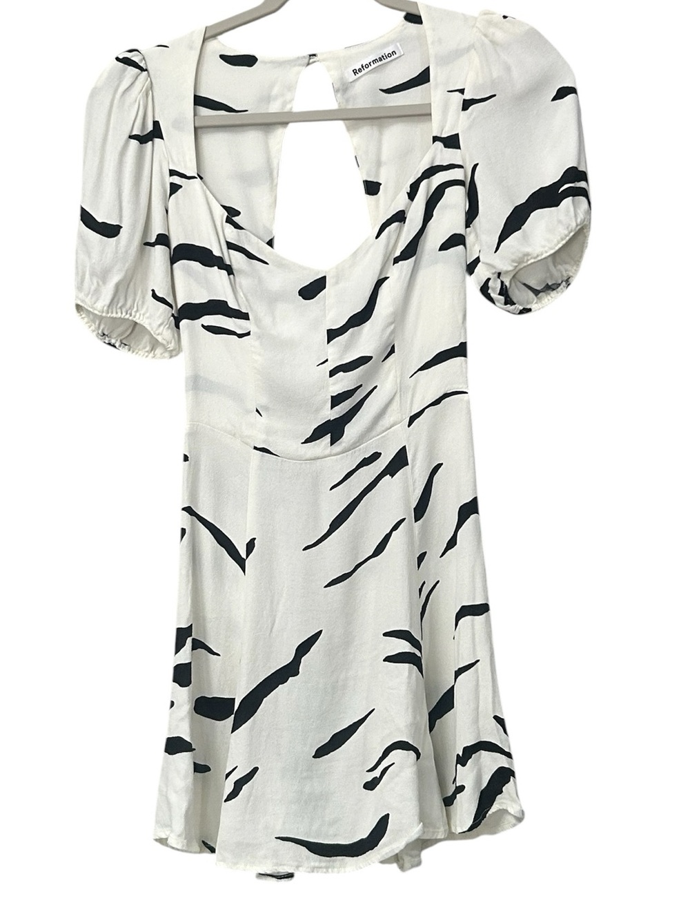 Reformation Clancie Minidress Pinto White Black Zebra Sweetheart neckline Sz 4 - Picture 4 of 14